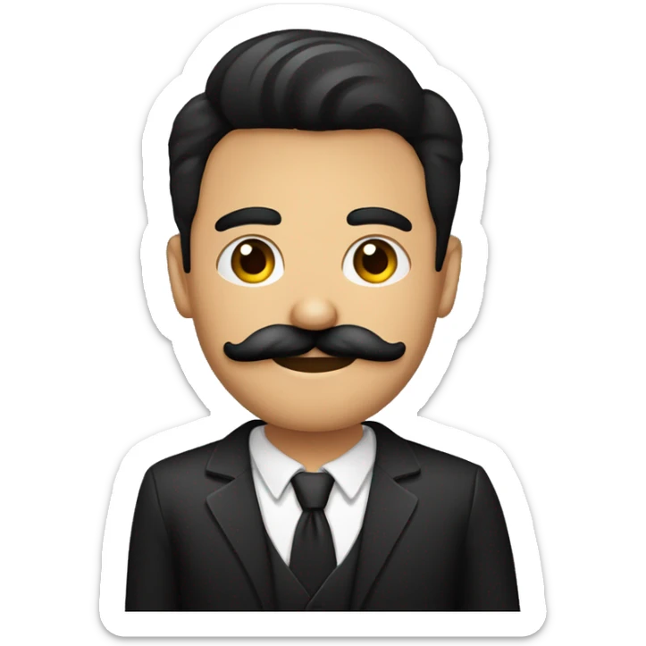 hombre contextura media, cabello ondulado negro, ojos castaño oscuro, bigote escaso rasurado sticker