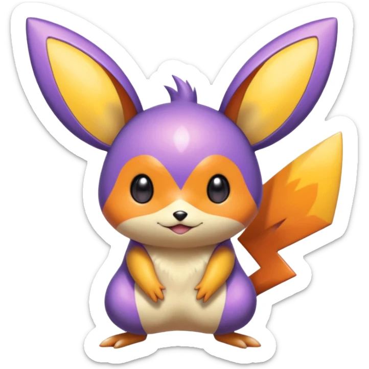 Purple and orange colorful iridescent Emolga-Victini-Pichu-Dedenne-fusion sticker