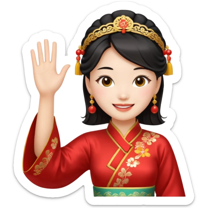 sexy chinese girl in traditional clothes waving to greet sticker
