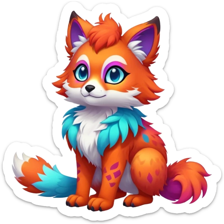 Neon-colored multi-colored cute cool exotic Falvie-Fionbri-fantasy-creature-fursona, full body, with cute markings sticker