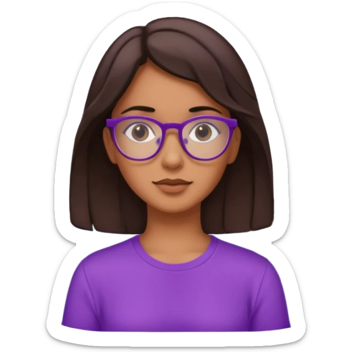 Chica de pelo moreno con gafas, lleva camisa violeta. Piel morena clara. Con Torre de Hércules de la Coruña detrás de la chica. sticker