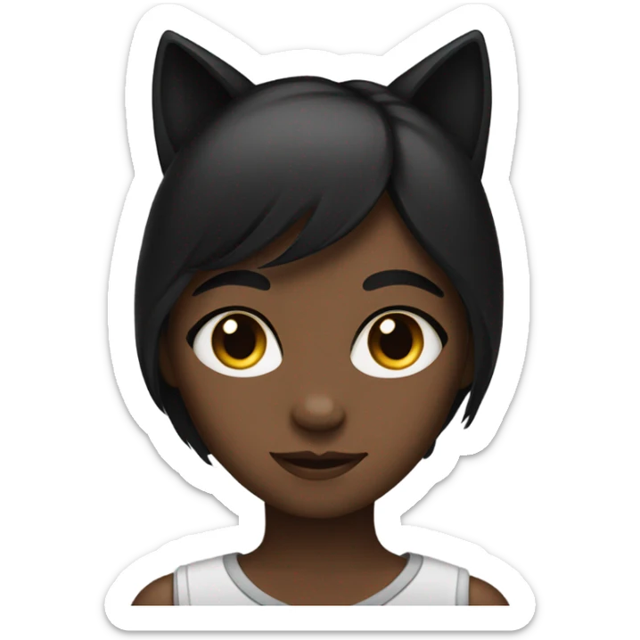 Black with dark hair girl looks cat in the eyes  sticker