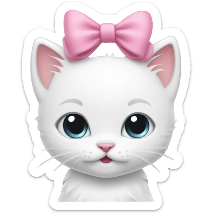 white cartoon kitten (wearing a pink bow)s head smiling (cartoon style like from hello kitty) sticker