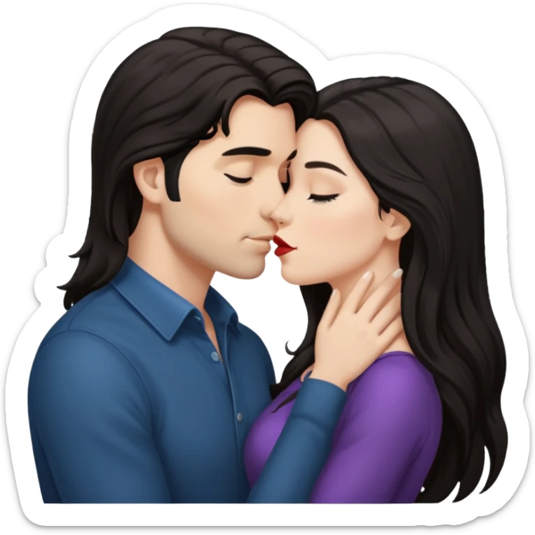 White Man with dark hair kissing white woman with long dark hair sticker