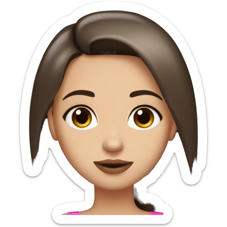 A girl with brown eyes, long straight brown hair, plump pink lips in a black dress sticker