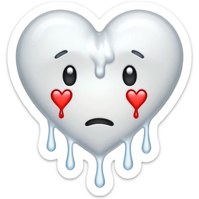 The heatbroken emoji in white with sticky white liquid Ozzing out of it with no face sticker