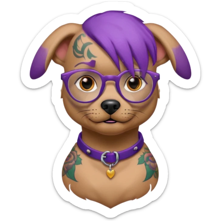tattooed dog with heavy face tattooes and glassess, purple haired sticker