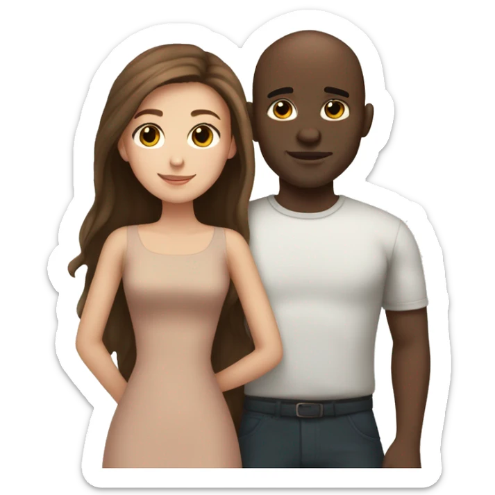Beautiful Girl with long brown hair and boy with brown hair cuddling, Bald black man  sticker