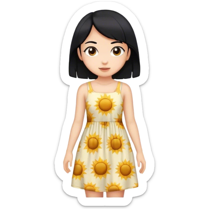 Girl with straight black hair wearing a sun dress sticker