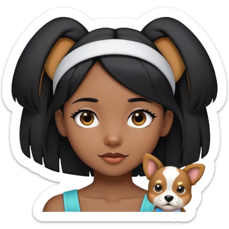 black girl with shoulder length straight black hair with puppy ears headband sticker