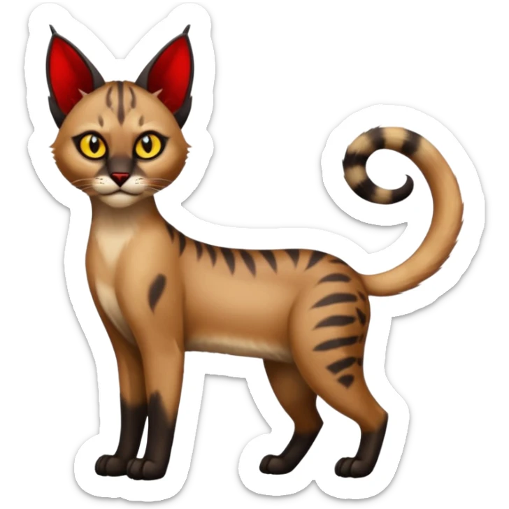 Gothic exotic Red and black and edgy and cute shiny Fantasy-Siamese-Bobcat-Caracal-Lykoi-feline-Fakémon-feline-hybrid (full body) sticker