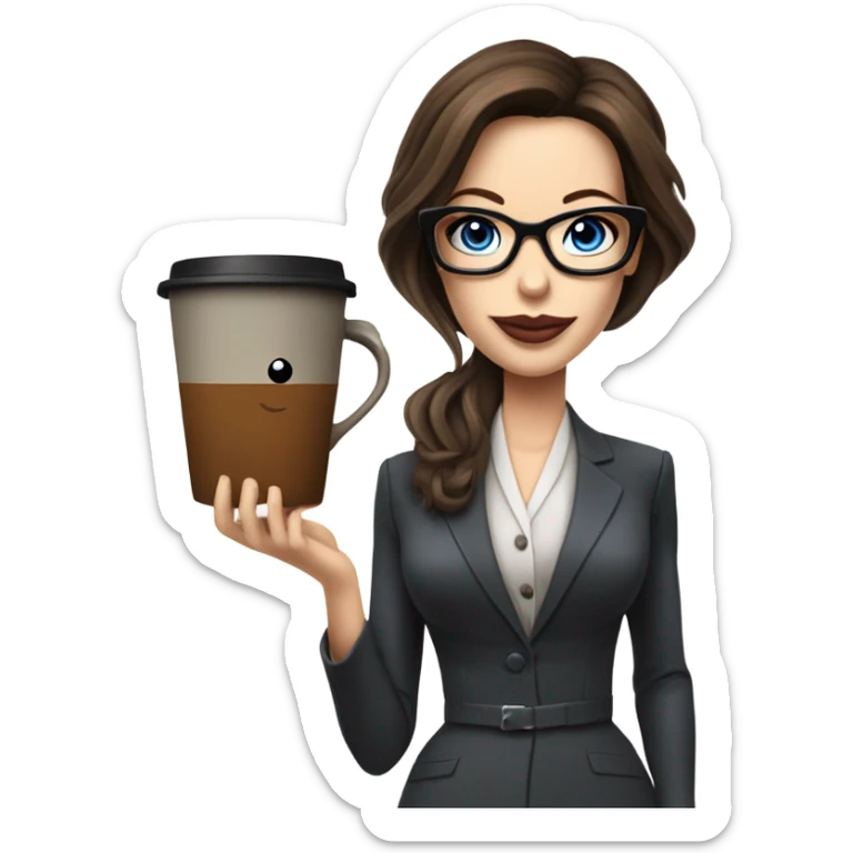 Realistic Kate Beckinsale blue eyes wearing glasses in a business dress drinking a cup of tea  sticker