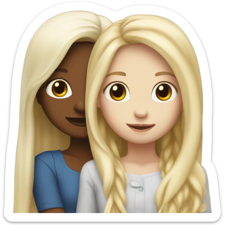 Girls hugging. They both have white skin and long hair, one blonde and the other brunette sticker