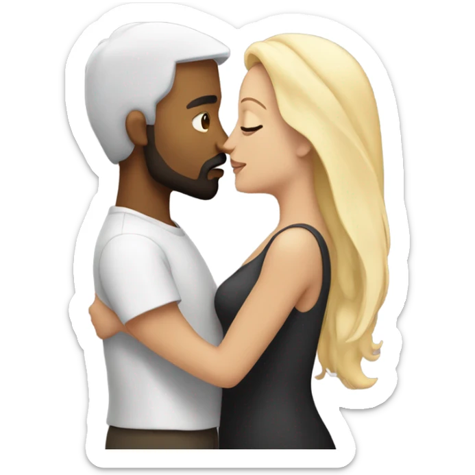 White Man with dark hair and beard kissing white woman blonde long hair  sticker