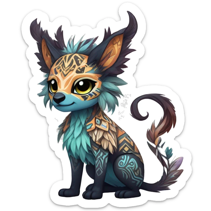 cute Kawaii edgy ethereal shy epic tribal fantasy animal fursona Fionbri creature by griffsnuff & LiLaiRa & Falvie with exotic colors with intricate patterns full body sticker