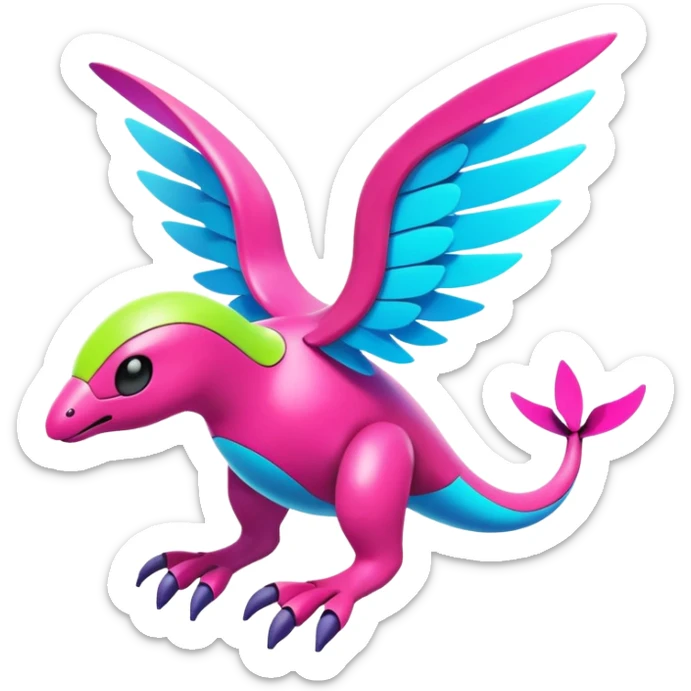 Colorful Neon Colors Vibrant Colors Flying Futuristic Fakémon-Pokémon-Creature Full Body sticker