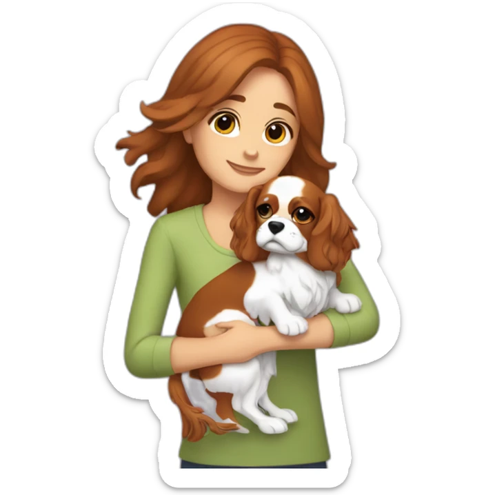 girl with brown hair girl hugging two cavalier king charles spaniel  sticker