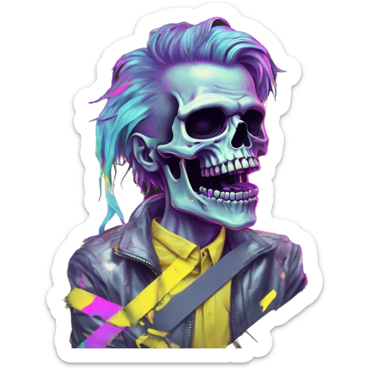 .Zombie_ Vaporwave black holographic oilslick zombie unicorn yellow caution tape graffiti Pegasus  broken skeleton  sticker