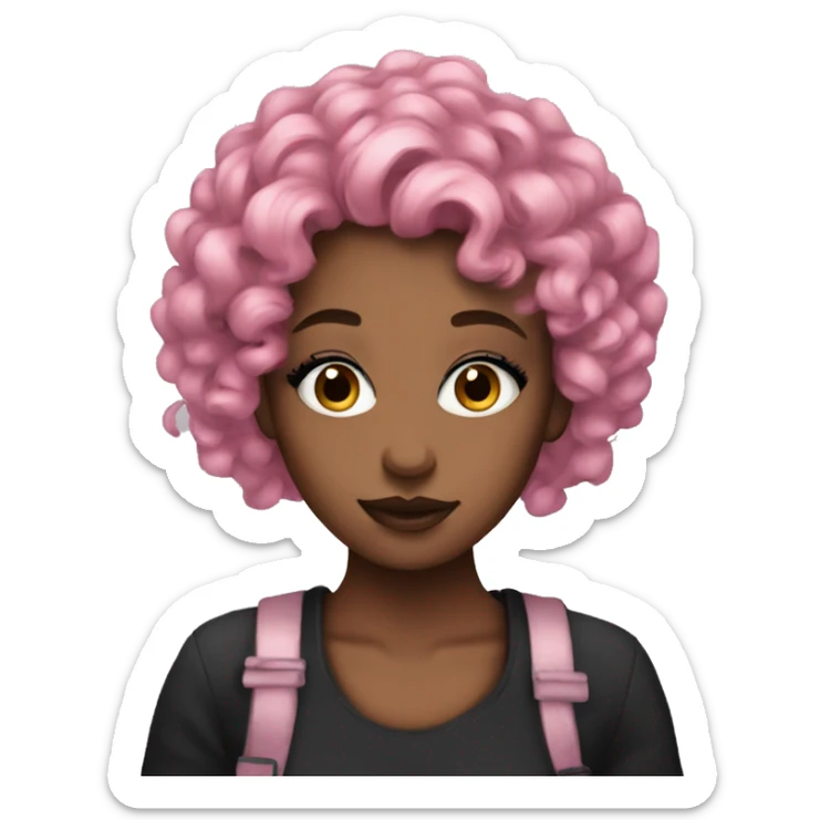 girl with pink curly hair and smoky black eyeshadow sticker