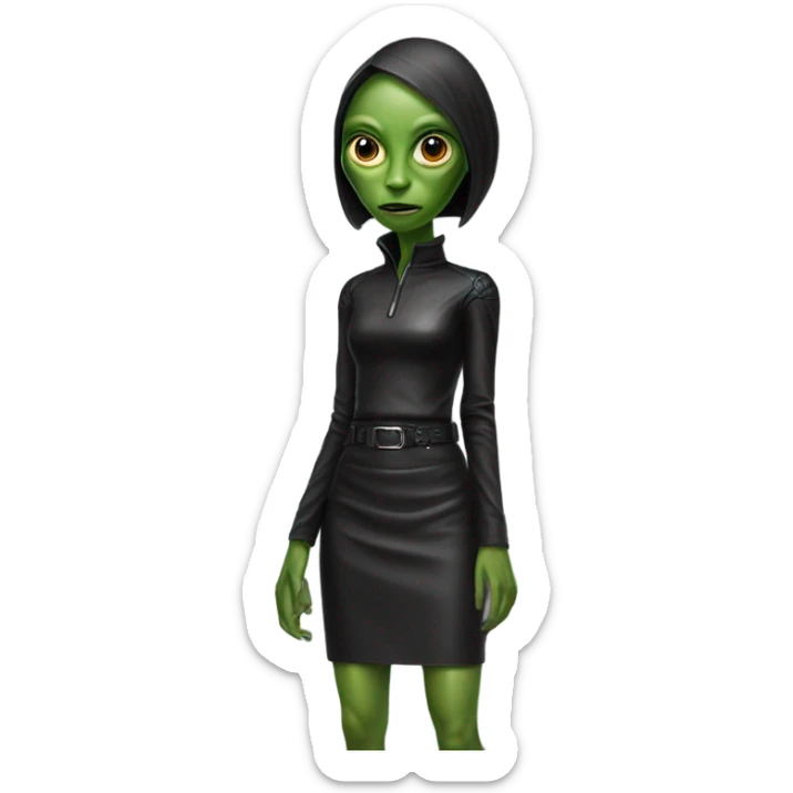 reptilian alien woman in Black leather mini skirt sticker