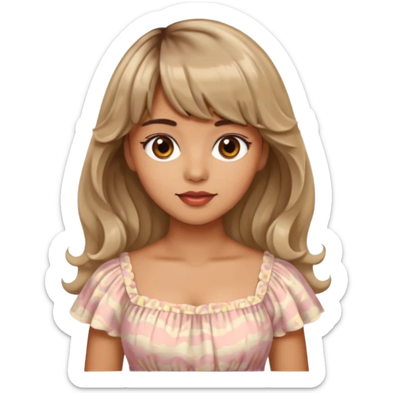 latina lady in a cute dress with bleached and brown wavy hair with bangs sticker
