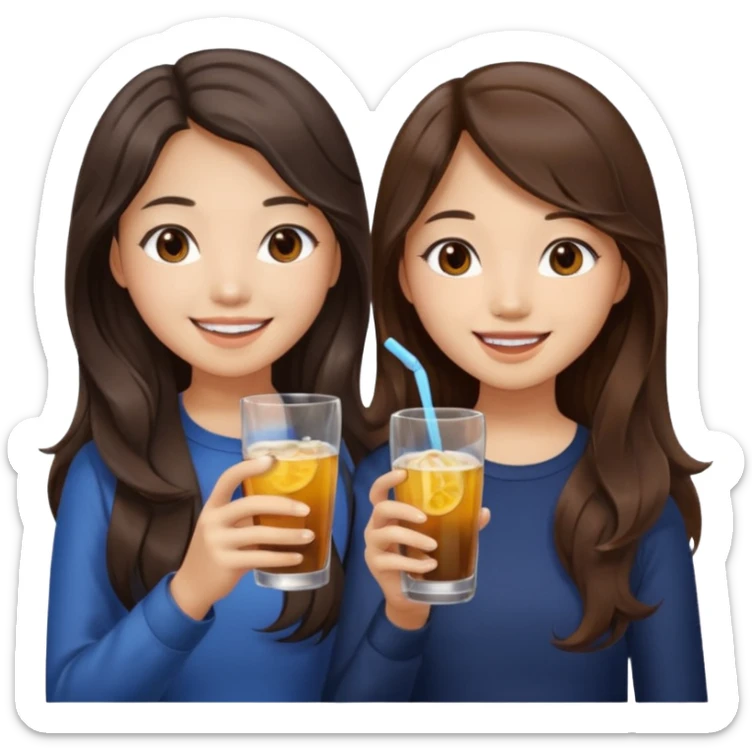 Two girls drinking they’re both Asian but one has wavy brown hair and the other has long straight dark hair sticker