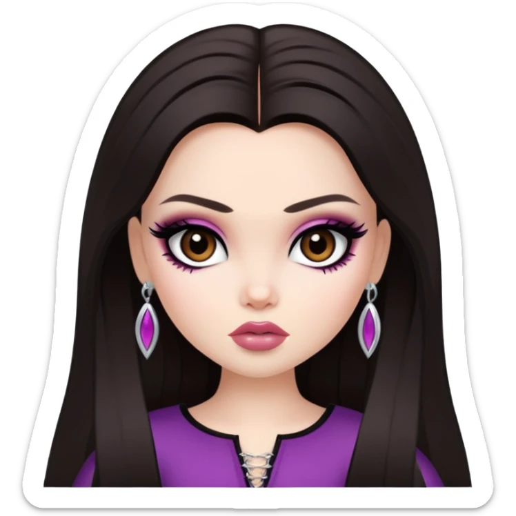 straight dark hair, pale skin, dark brown eyes, pretty bratz baddie sticker