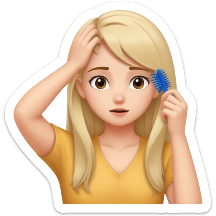 Emoji pretending to brush hair behind ears, like shy girl sticker
