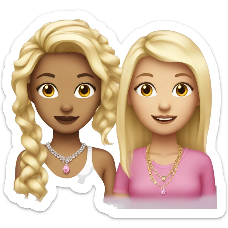 girls with long hair jewelry one has pink long bob one is blonde  sticker