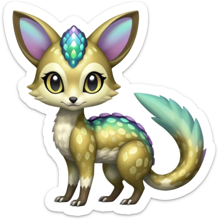 Shiny furry scaley Meloetta-Vernid-Trico-Genet-Pokémon-Fakémon-hybrid-fusion-creature sticker
