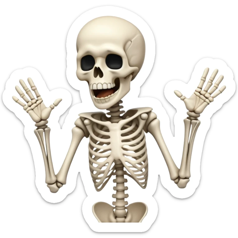 Very White Skeleton Rick Astley screaming, but he’s losing some of the parts of his face, he still has his clothes on, but is also missing scraps of that too, and the background is pitch black sticker