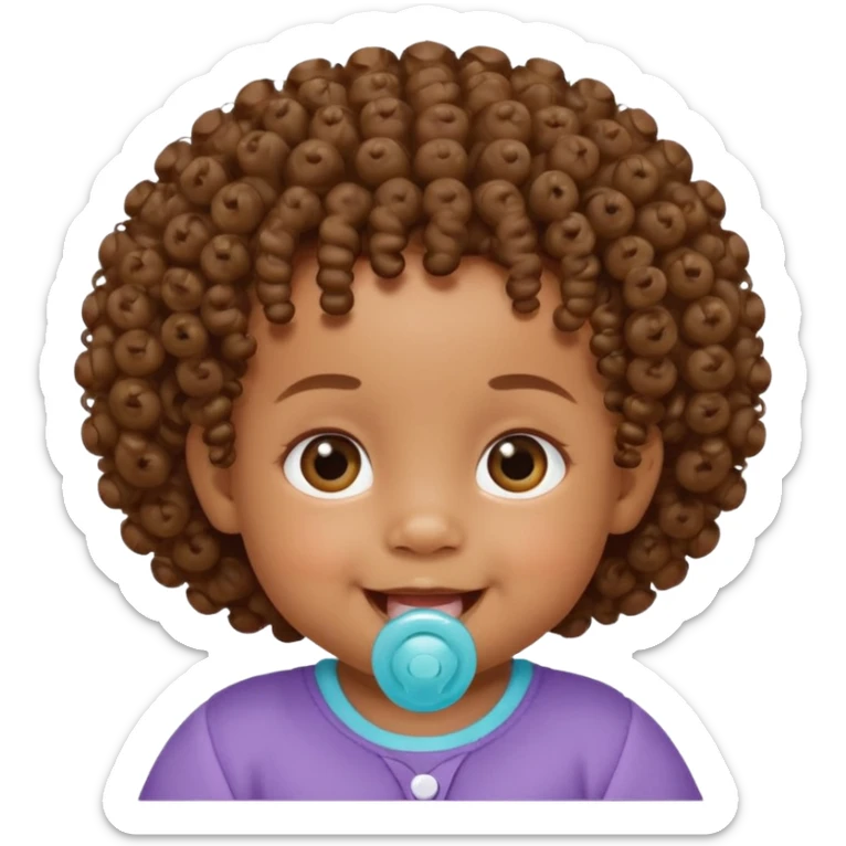 Bébé qui rigole métisse avec une tetiné dans la bouche et les cheveux bouclés  sticker