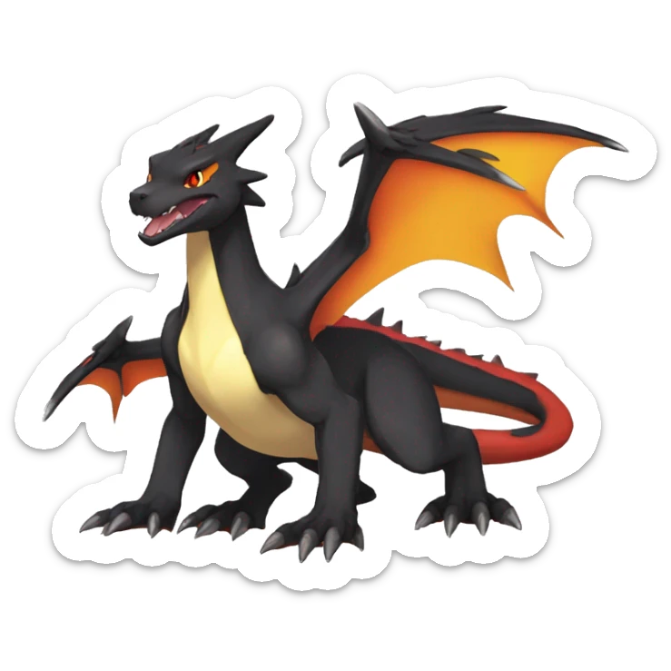 Anthro Cute cool black red white yellow nargacuga-Charizard sergal animal hybrid Fakemon full body sticker