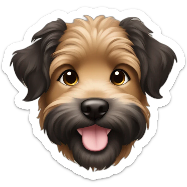 bouvier fawn brown and black puppy face very long hair smiling sticker