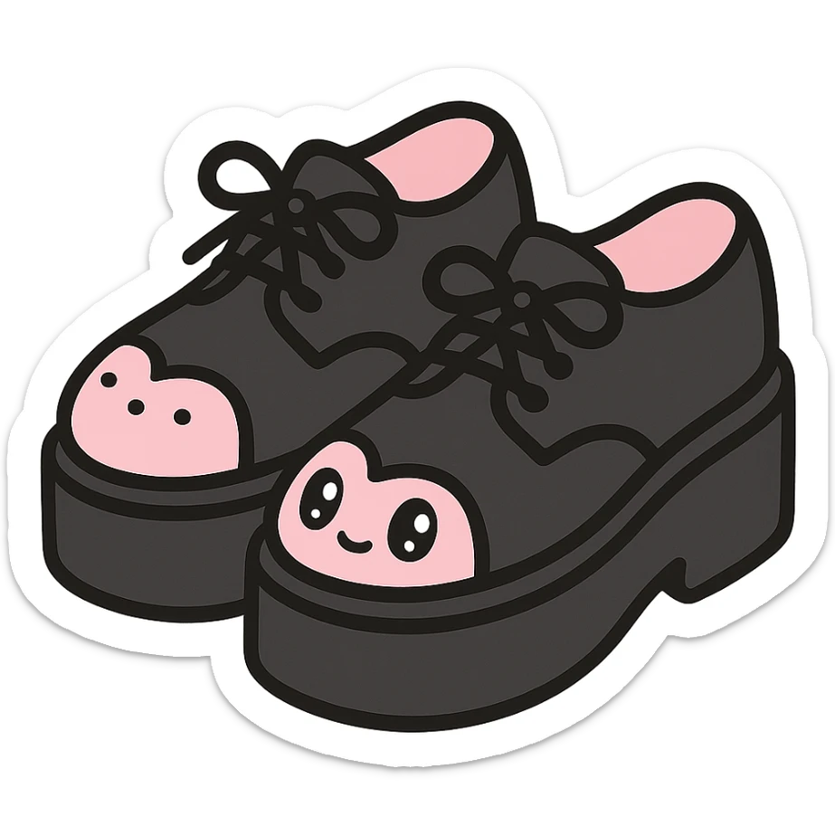 BLACKPINK-inspired gothic shoes, no hearts, black and pink, cute and stylish, kawaii style, creepers with thick soles sticker