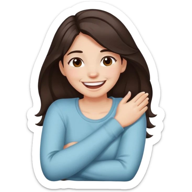 arms crossed holding neck laughing girl dark brown hair white hair  sticker