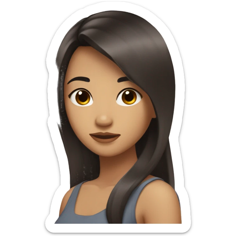 girl with slightly brown skin, straight hair, filipino routes, dimples, dark brown straight hair, dark brown eyes sticker