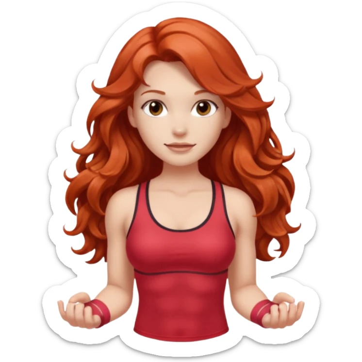 Athletic girl with long light red wavy hair and smaller boobs bigger arms not too big sticker