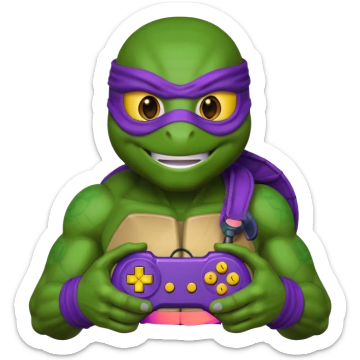 Donatello from Teenage Mutant Ninja Turtles, emoji style, with a joystick in hand sticker