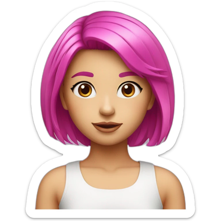 young girl, {{PURPLE eyes}}, hot pink bob haircut, fair skin sticker