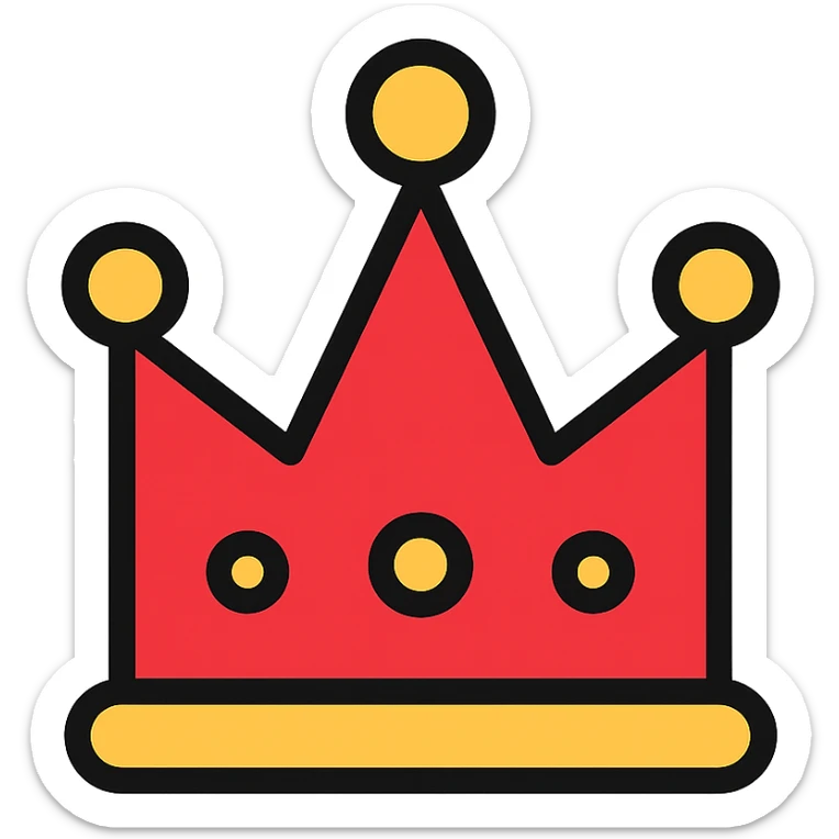 A red crown in the style of lineal color icon with black outlines sticker