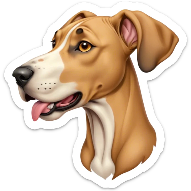 Cinematic Cute Yawning Fawn Great Dane Portrait Emoji, Head tilted slightly with a dramatic, wide-open yawn, revealing a smooth fawn coat with a refined texture, floppy ears slightly drooping, round amber eyes barely open in drowsy contentment, Simplified yet irresistibly adorable features, highly detailed, glowing with a soft, cozy glow, high shine, relaxed yet expressive, stylized with a touch of whimsy, bright and endearing, soft glowing outline, capturing the essence of a sleepy yet affectionate guardian, so drowsy it feels like it could stretch out of the screen and curl up for a nap! sticker