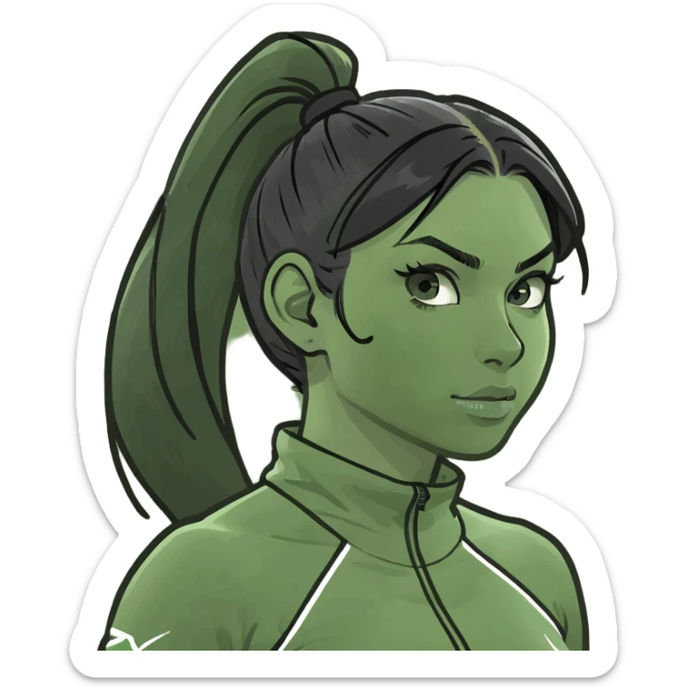 Mixed-race athletic woman with caramel skin, long black curly hair in a high ponytail, riding a pastel pink stationary bike sticker