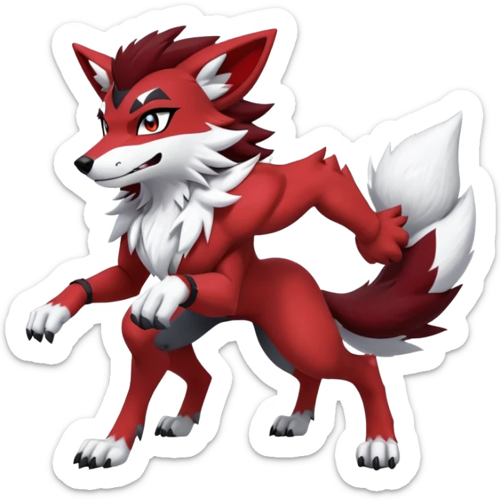 Shiny Red Anthro furry Lycanroc-Midnight-Form-Obstagoon-Hybrid (full body) sticker