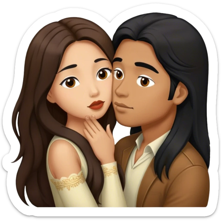 Caramel brown Guy with long black hair kissing brown hair Filipina sticker