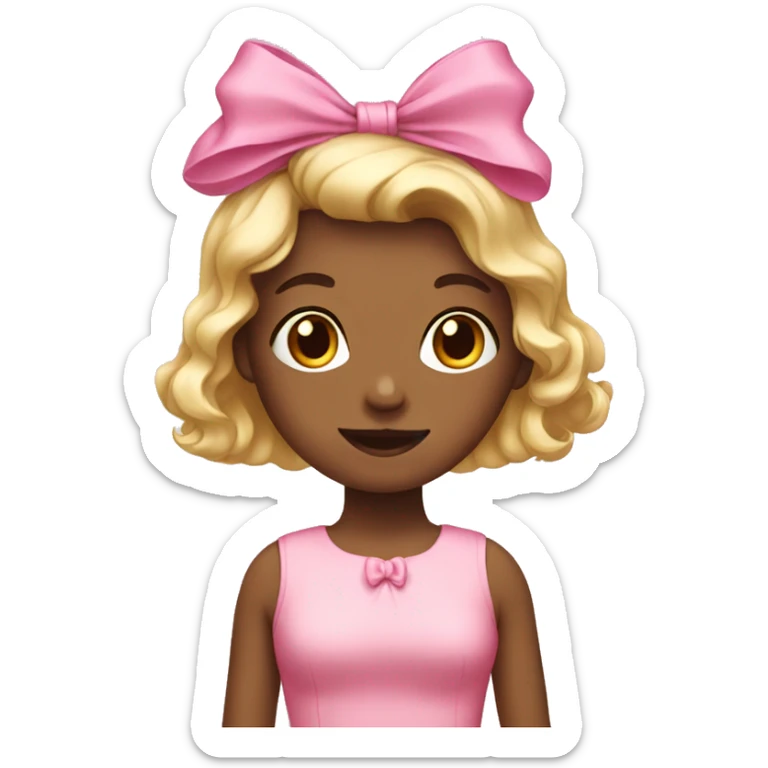A girl wearing a pink dress and pink bow sticker