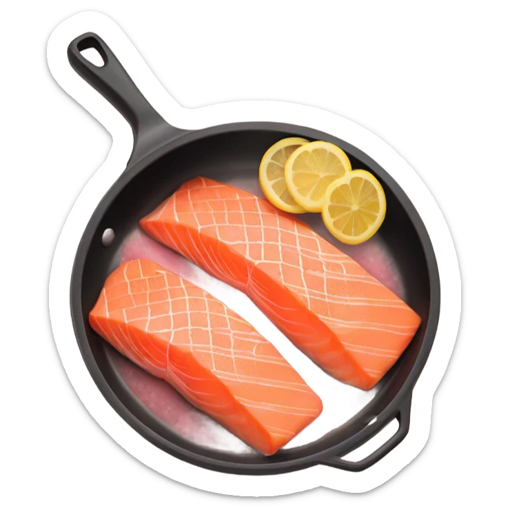 Salmon fish on frying pan sticker