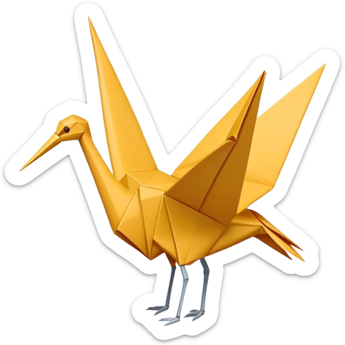 Cinematic Realistic Origami Crane Emoji, featuring a beautifully folded paper crane with crisp, delicate edges and intricate creases. The elegant structure casts soft shadows under warm, natural lighting, with a subtle texture of fine paper enhancing its serene and symbolic presence. sticker