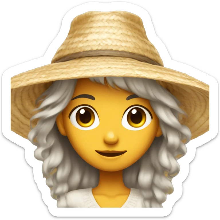 Girl with grey eyes hair wearing a insanely big straw hat sticker