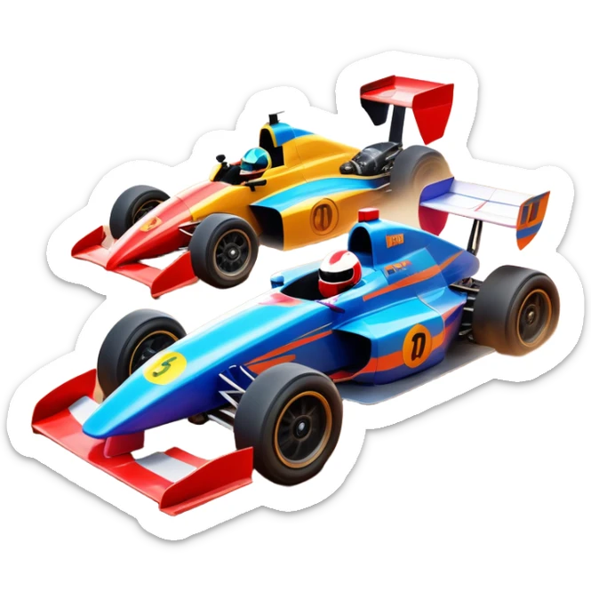 A sleek racing car and motorcycle speeding on a track, leaving a trail of dust behind. The scene captures the thrill of high-speed competition, with blurred motion and vibrant colors, highlighting the dynamic energy of motorsport. sticker